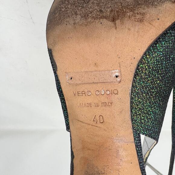 Dolce & Gabbana Iridescent Green Gold Fabric Slingback Low Kitten Heels 40 US 9 - Picture 10 of 11